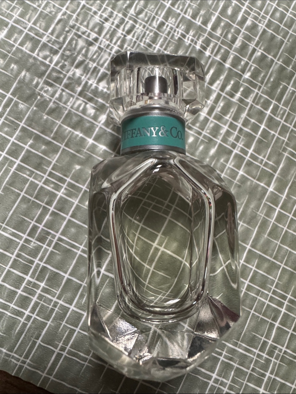 Tiffany & Co. Clear Crystal Perfume Bottle with Tiffany Blue Collar *NO BOX*